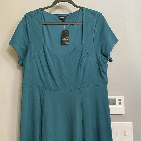 Torrid 2 Teal Fit and Flare Dress Rayon Blend Womens Sz‎ 2 NWT - Picture 2 of 13